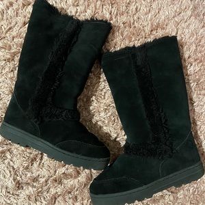 Black winter boots 6 women fit faux fur